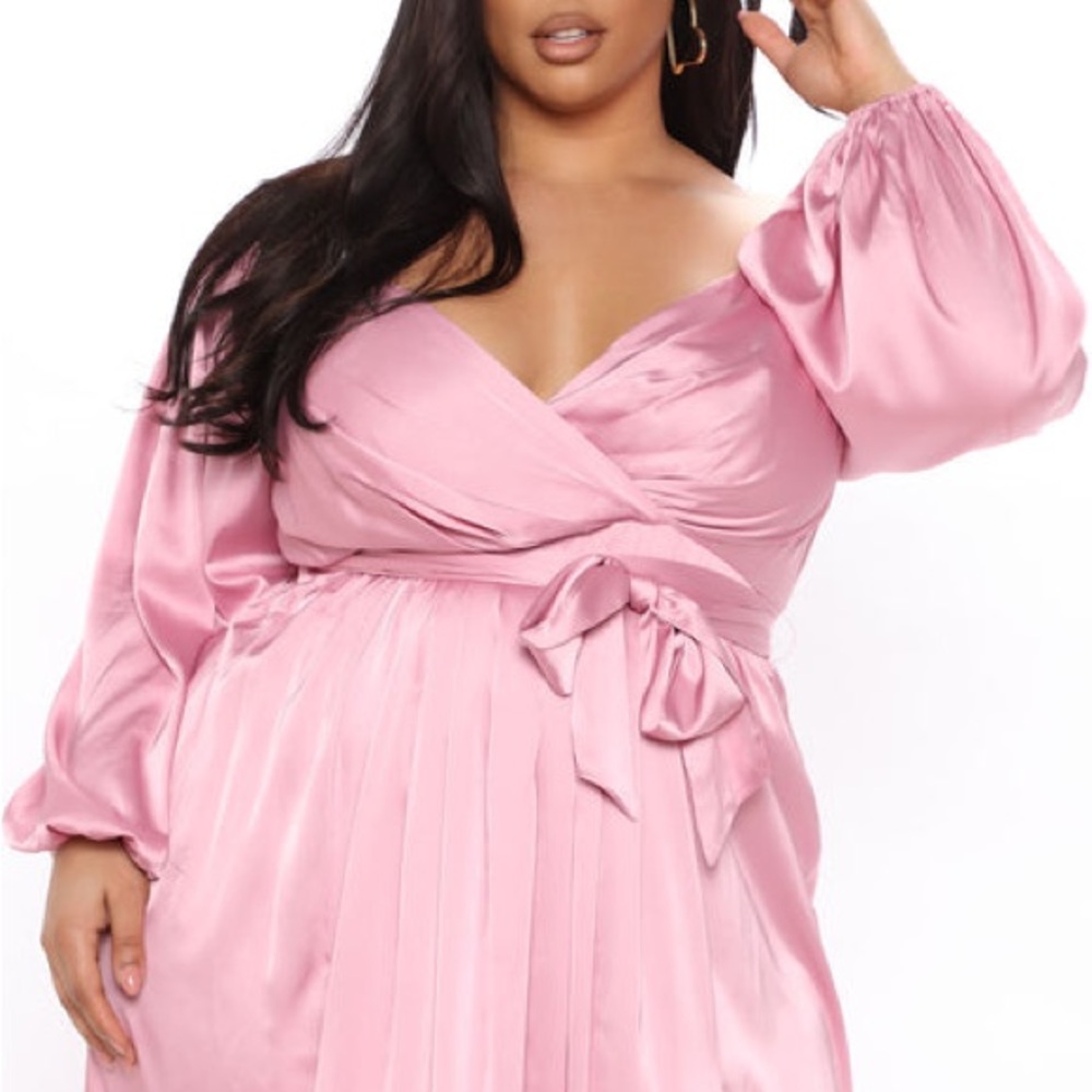 Fashion Nova Pink Satin Wrap Dress